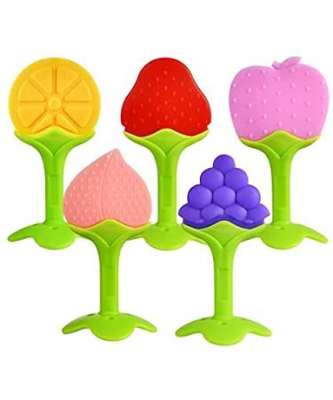 TEKSTAR Baby Teething Toys Silicone Fruit Shape Teethers  Freezer Safe BPA Free  Soothe Babies Gums Set for Infant and Toddler