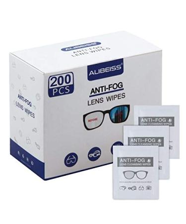 Alibeiss Anti-Fog Lens Wipes Pre-Moistened Anti-Fog Wipes,6" X 5",for Eye Glasses (200 Pack)