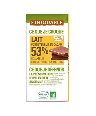 ETHIQUABLE - Milk Chocolate 53% Cocoa Ecuador Organic 100G - Pack of 4 - Sold in Packs