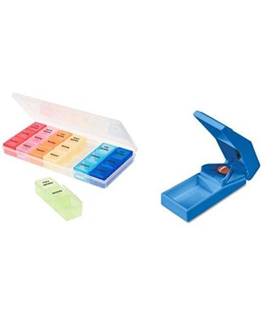 Combo Pill Splitter and 7-Day Pill Box Organizer 3 Times A Day Morning Noon and Night Medi Planner