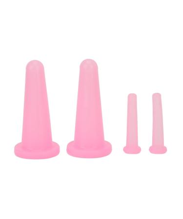4-part face-cutting set food-safe silicone facial suction facial suction tool cupping massager body cupping for body facial care (pink)