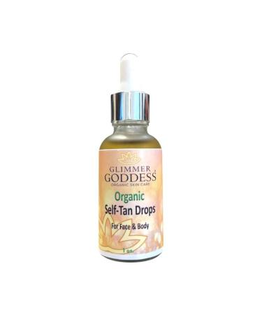 Glimmer Goddess Organic Self Tan Drops for Face & Body - Unscented Vegan Natural Bronzing Streak-Free All Skin Types 1 oz. Organic Ingredients Paraben-Free Cruelty-Free