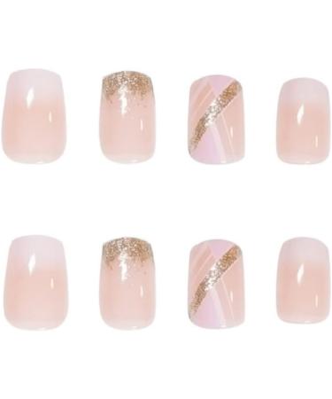 Square White French Press on Nails - 24 Piece Short False Nails with Gold Glitter | Nail Glue Included - Squoval Fake Nails for Women - Buy Online on GoSupps.com