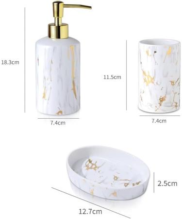 Shop Pochy Ceramic Marbling Bathroom Set - 4-Piece Light Gray Toilet Accessories | International Shipping Available - Buy Online on GoSupps.com