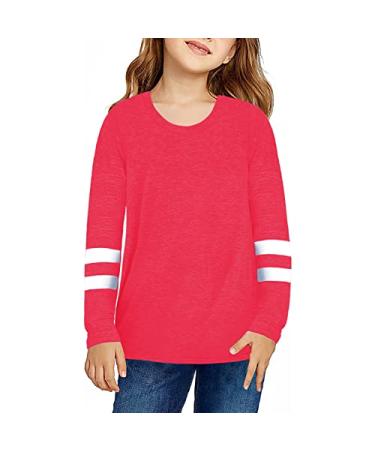 Casual Sweatshirt T-Shirt Crewneck Pullover Loose Sleeve Tops Kids Casual Tunic Long Big Girls Athletic Shirts Red 4-5T