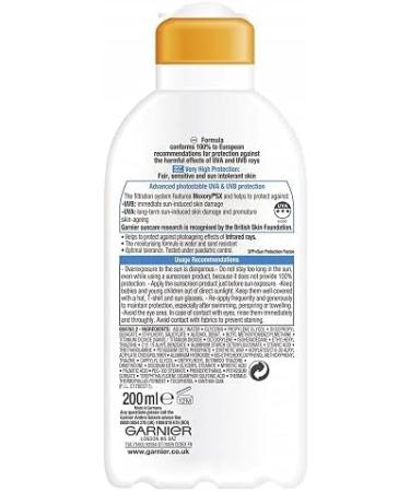 Garnier Ambre Solaire Kids Sensitive Sun Protection Lotion SPF 50+ 200ml Very High Protection Sunscreen Against UVA & UVB Moisturising Water Resistant Sun Cream For Face & Body 3 star UVA Protection - Buy Online on GoSupps.com
