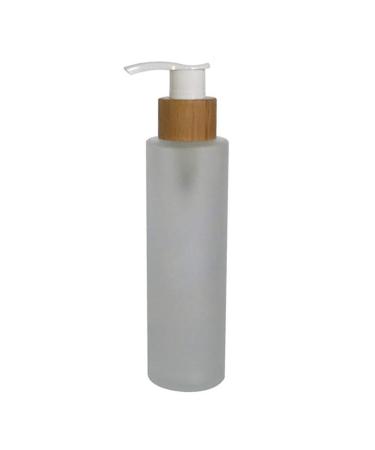 1 piece 150 ml / 5 ounce empty fulfillable frosted glass pump press bottle Lotion donor make-up container glass bottle holder pot with bamboo cap for emulsion essence serum