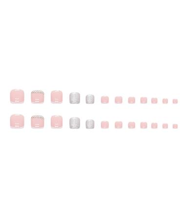 French Sparkling Rhinestone Fake Toe Nails Set - 24PCS Full Cover Short Square Press-on Toenails with Glue Sticker and File - Perfect for Women, Teens, and Girls - Buy Online on GoSupps.com