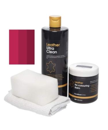 Furniture Clinic - Easy Leather Restoration Set - Leather Cleaner and Color Refreshment Balsam - Scratches Solvation Features - Car seats sofas clothing shoes and bags (Bordeaux)
