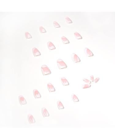 Justotry 24 Pcs Milky Swirl Almond Short False Nails - Trendy Pink French Press On Nails with Nail Glue - Wavy Oval Medium Stick On Nails for Women - Buy Online on GoSupps.com