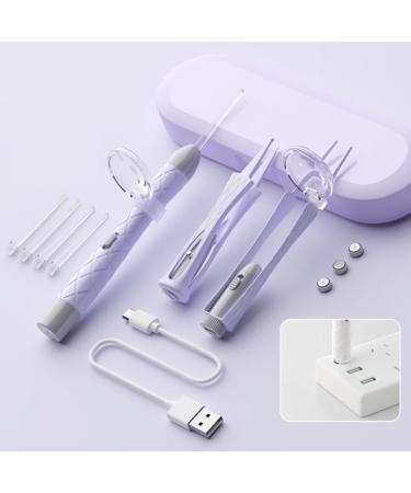 GRADENAIZE Ear Wax Removal Tool Ear Cleaner for Baby Childred Using with LED Light Magnifiers Ear Wax Cleaner Earwax Removal Kit with Tweezers and Storage Box Earwax Remover 7PCS Kits Purple