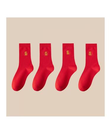 Chinese New Year Red Women's Socks Soft Comfortable Autumn Winter Embroidered Lucky Socks Spring Festival Gift 4 Pairs (Color : Red-1 Size : 39-44) 39-44 Red-1