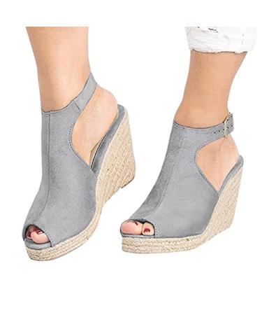 Aunimeifly Wedges Platform Sandals for Women Comfy Sports Knit Sandals Gradation Thick Bottom Fish Mouth Beach Sandals 5 Z06#gray