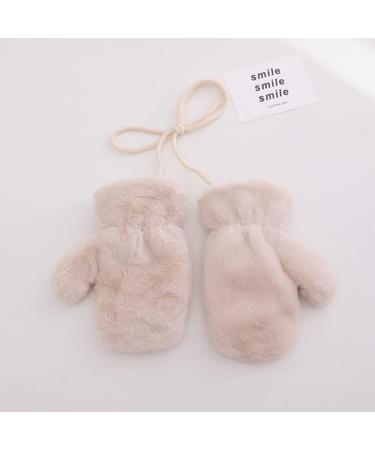 Kids Plain Winter Mittens | Thick Fleece Padded | Super Warm Ski Gloves with Anti-Lost String | Ages 3-8 | Pure Beige - Buy Online on GoSupps.com