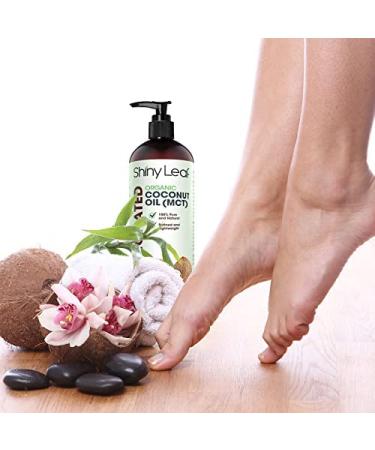 Fractionated Coconut Oil 16 fl. oz. - 100% Pure Natural Body & Massage Oil - Non-Greasy Skin & Hair Moisturizer by Shiny Leaf - Buy Online on GoSupps.com