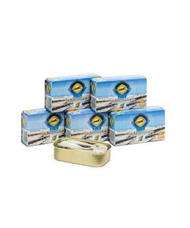 Hoya Small Sardines in Olive Oil - Pack of 5 cans of 115g/14-16 pieces (575g/70-80 pieces). Delicious preserves of small sardines from the Spanish coast.