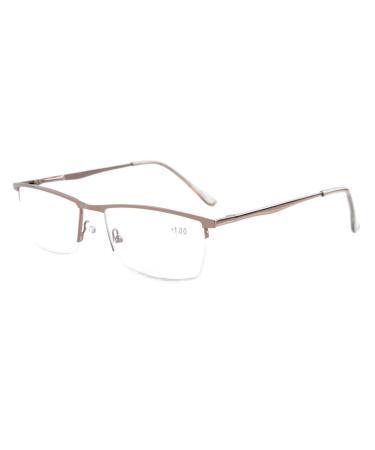 Eyekepper Quality Half Rim Metal Reading Glasses with Spring Hinge in Brown +1.25