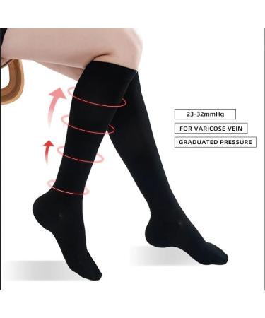 Fyearfly Medical Compression Stockings - 23-32 mmHg Oversize Black Knee-High Support Socks for Varicose Veins (3XL) - Sports & Health - Buy Online on GoSupps.com