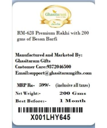 Ghasitaram Gifts Rakhi for Brother Rakhis Online - RM-628 Premium Rakhi with 200 GMS of Besan Barfi - Buy Online on GoSupps.com