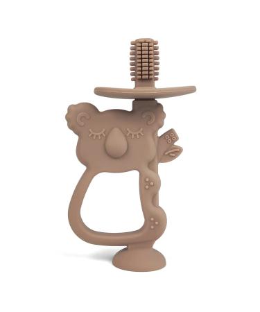 Ali+Oli Baby Toothbrush (Taupe) Soft Silicone Toddler Toothbrush for 6-18 Months Baby Oral Care Toddler Teeth Cleaning Cute Animal Design Gift for Boys and Girls