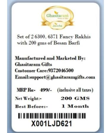 Ghasitaram Gifts Rakhi for Brother Rakhis Online - Set of 2 6300 6371 Fancy Rakhis with 200 GMS of Besan Barfi - Buy Online on GoSupps.com