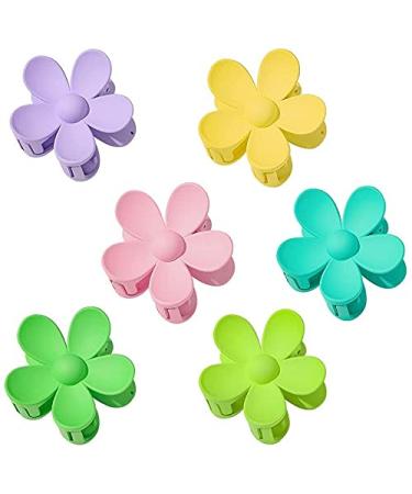 6 Pieces Big Acrylic Hair Claw Clips, Colorful Flower Hair Clips, Non Slip Cute Hair Catch Barrettes Jaw Clamps for Women Girls Headwear, 6 Colors (Colourful-6Pcs)