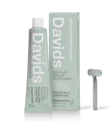 Davids Natural Whitening Toothpaste, Antiplaque, Fluoride Free, SLS Free, Peppermint, Metal Tube, Tube Roller Included, 5.25 OZ Value Size (Compare) Peppermint 5.25 Ounce (Pack of 1)
