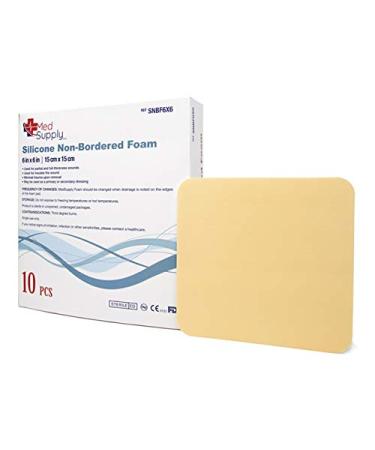 Medical Grade Premium MedSupply Silicone Non-Bordered Foam Dressing. (6' x 6'') Box of 10