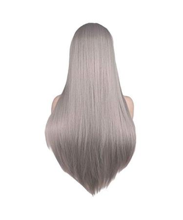 SUNNYBLUEE Long Straight Middle Wig Lady Black White Pink Orange Purple Gray Hair Heat Resistant Synthetic Hair Wig gray