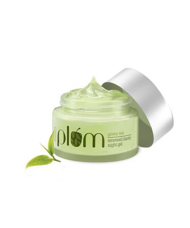 Plu'm Green Tea Renewed Clarity Night Gel Moisturizer | With Glycolic Acid & Willow Bark | Fights Acne | Non-Greasy Overnight Hydration | Anti-Aging IOil-Free Gel Moisturizer | Vegan | 50 g
