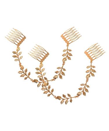 yueton 2pcs Fashion Ladies Athena Olive Branch Tassel Leaf Chain Clips Barrettes Bobby Pin Hair Clips Bride Headwear Edge Clip Clamps Cuff Boho Headbands (Tassel Leaf)