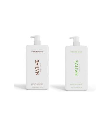 Native Body Wash | Coconut & Vanilla Cucumber & Mint - 36 oz bottle with pump - Pack of 2 | (One Of Each)
