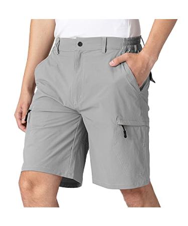 TBMPOY Men's Stretchy Cargo Hiking Shorts Quick Dry Lightweight Zipper Pockets for Camping Climbing Travel 6-light Grey 38