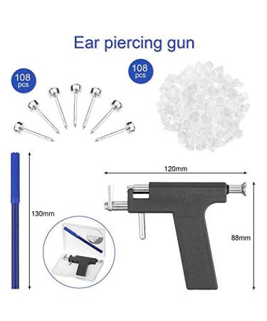 Stainless Steel Ear Piercing Gun Kit - 108pcs, Painless Piercer for Ear, Nose, Navel - Black Beauty Body Pierce Set - Buy Online on GoSupps.com