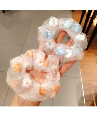 KDDOM 2 PCS Embroidery Tulle Flower Hair Scrunchie Set - Vintage Hair Loop for Girls and Women (Pink Blue) - Buy Online on GoSupps.com