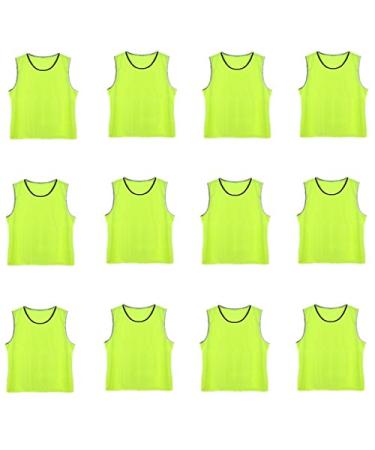 DreamHigh DH Soccer Sports Team Practice Pinnies Training Mesh Vests Youth -12 pcs Pack Neon Green