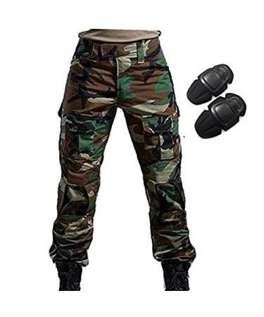 H World Shopping Military Army Tactical Airsoft Paintball Shooting Pants Combat Men Pants with Knee Pads Woodland XX-Large