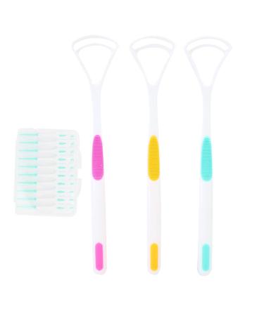 Tongue scraper interdental brush set oral care deep cleaning tool cleaner coated teeth stain removal for hygiene and fresh breath
