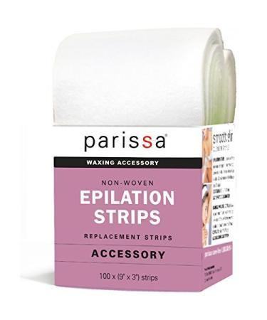 Parissa Epilation (Waxing) Non-Woven Cloth Strips, Replacement Strips for use with Hair Removal Liquid Wax, 100 x Large Size Strips 9'' x 3'' 9x3 Inch (Pack of 100)