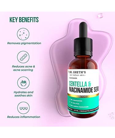 Dr. Sheth s Centella & 10% Niacinamide Face Serum - Best for All Skin Types | 30ml | Hydrating & Brightening Serum for Glowing Skin - Buy Online on GoSupps.com