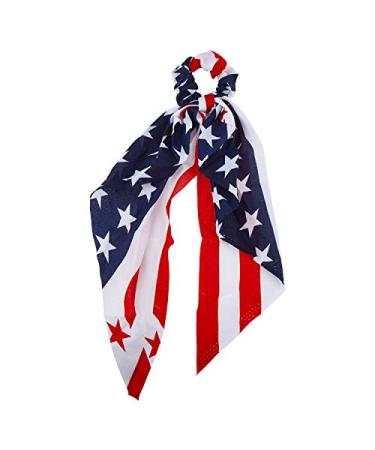 Lux Accessories July 4th American Flag Navy Blue Red White Stars Hair Ties