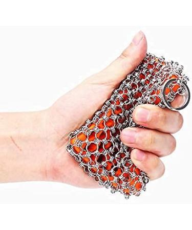 Chain Iron Scrubber with Silicone Insert - Cast Iron & Stainless Steel Cleaner for Pans & Cookware - Dishwasher Safe Kitchen Tool (Red) - Buy Online on GoSupps.com
