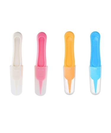 4 Pieces of Baby Cleaning Tweezers with Round Plastic Tips Used for Cleaning Ear Canals Nasal Passages and Umbilical Dirt.