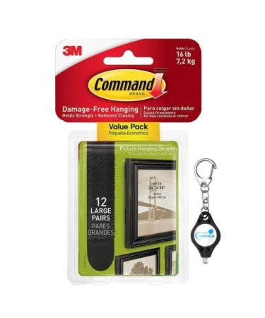 Lumintrail Picture Hanging Strips Frame Stabilizer 12 Pairs Black Keychain Light 12 Count