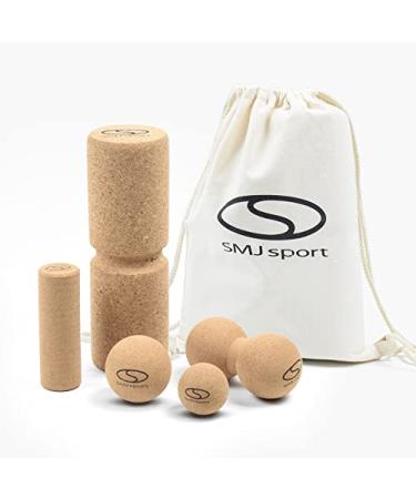 SMJ fascia roll Set made of cork |6-part set including gym bag made of fabric |Massage roller fascia ball peanut double ball |Made from cork material |Fascia roll with recess for spine