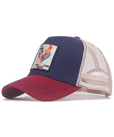 Farm Animal Trucker Hat Adjustable Snapback Square Patch Mesh Baseball Cap for Men & Women Red Blue Rooster