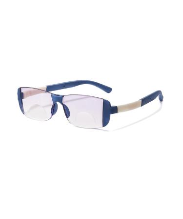Lightweight TR Rimless Reading Glasses for Men Women Trendy Tinted Lens Bifocal Blue Light Blocking Readers(Couleur:Blue Grandeur:2.0x)