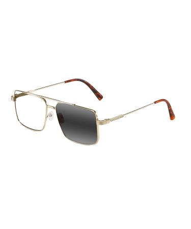 Near Far Multifocal Progressive Men Women's Double Beam Aviator Delicate UV400 Transition Photochromic Reading Glass Gold 2.25 x