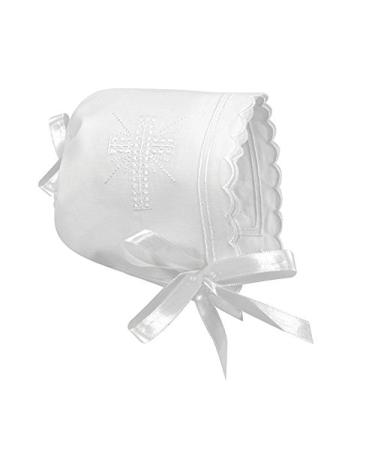 Stephan Baby Keepsake Cutwork Handkerchief Christening Bonnet with Scalloped Hem, White