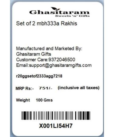Ghasitaram Gifts Rakhi for Brother Rakhis Online Set of 2 mbh333a Rakhis - Buy Online on GoSupps.com